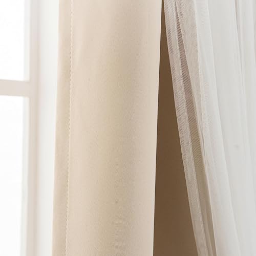 INLINAS Blackout Curtains with Sheer Overlay, Beige, 52x72 Inches - color: Beige, size: 52"W x 72"L (Pack of 2)