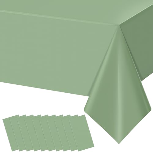 10Pack Sage Green Plastic Tablecloths for Rectangle Tables, Light Green Disposable Tablecloth, Waterproof Sage Green Table Cover for Birthday Bridal Wedding Baby Shower Party Decorations, 54 X 108Inch - color: Sage Green, size: 10 Pack