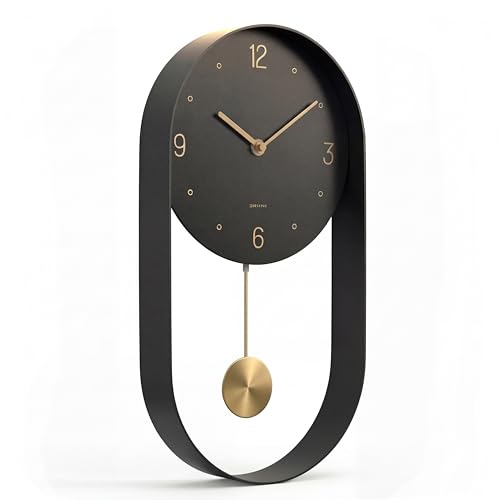 Driini Modern Pendulum Wall Clock – Small Vertical Design in Black and Gold - color: 1. Black