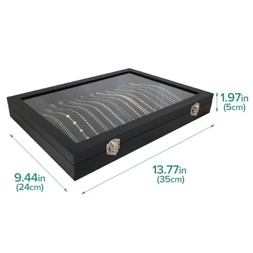 15 Hook Necklace Storage Box with Dustproof Transparent Glass Lid - color: Black-15 necklaces