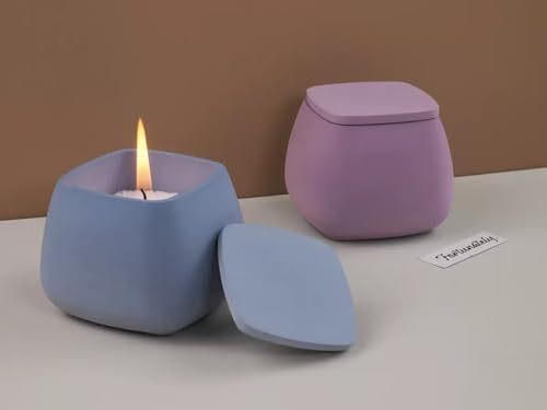 Square Cup Silicone Mold,Candle Jar Mold with Lid for Table Decor