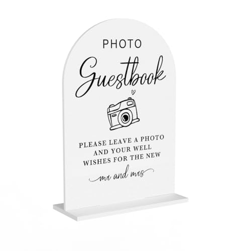 Acrylic Wedding Sign Photo Guestbook Sign for Wedding Wedding Signs for Ceremony Modern Calligraphy Arch Acrylic Table Top Sign for Wedding Reception and Event Party Table(white） - color: Photo Guestbook
