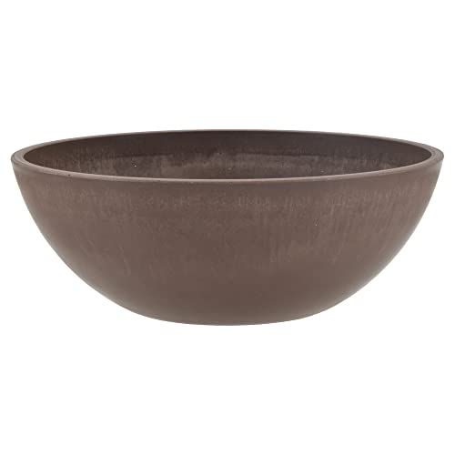 PSW Pot Collection M25C 10-inch Plastic/Stone/Wood Composite Low Bowl Planter – No Drainage Hole (Drillable), Shallow Indoor/Outer Pot for Succulents, Bonsai, Fairy Gardens, Herbs, Chocolate - color: Chocolate, size: 10 Inch