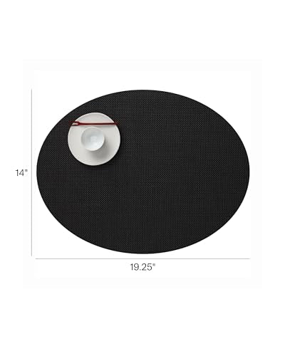 Chilewich Mini Basketweave Placemats, Woven Oval Placemats Set of 4 - color: Black, size: 14"x19.25"