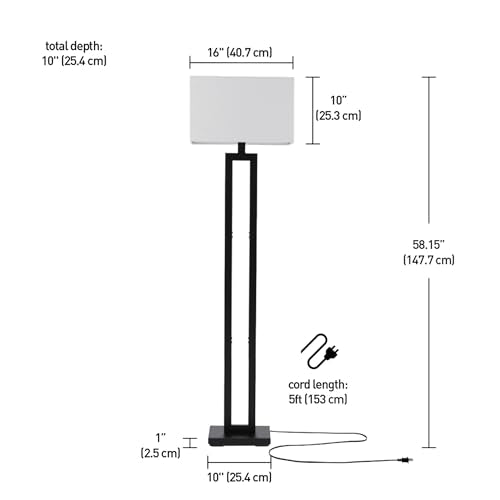 Globe Electric 58" Matte Black Floor Lamp with White Linen Shade - color: Matte Black, D'Alessio