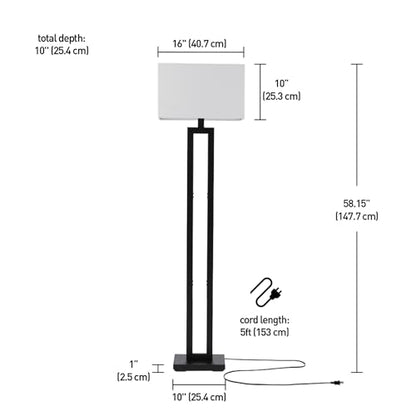 Globe Electric 58" Matte Black Floor Lamp with White Linen Shade - color: Matte Black, D'Alessio