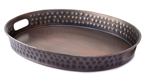 Monarch Abode Serving Tray with Handles – 17-Inch Hand Hammered Metal Platter for Living Room, Antique Copper Finish Large Ottoman Tray Accent for Coffee Table, Tea & Food Serving Dish for Party - color: Antique Copper, size: 17" x 13" x 2"