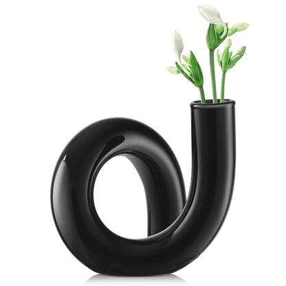 Joeyan Handmade Small Black Glass Flower Vase,Decorative Geometric Bud Vase - color: Black