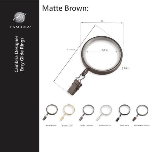 Cambria Designer 2" Matte Brown Quiet Glide Curtain Rings 18 Pack - color: Matte Brown, size: Large 2 in