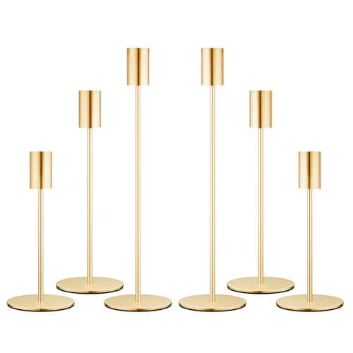 zeochyni Matte French Gold Candle Holders Set of 6, Elegant Candlestick Holders for Wedding Centerpieces Dining Tables Parties Home Decor Events, Taper Candle Holders Fit 3/4 Inch Candles - color: French Gold
