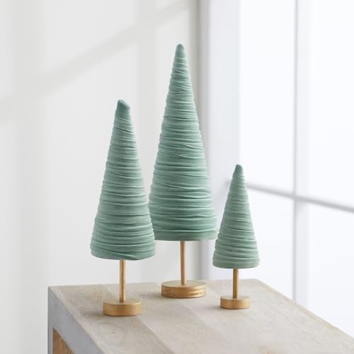 Sage Pedestal Velvet Trees Set of 3, Valentine Tree Tabletop, Green Mantel Accent, Winter Wedding Centerpiece, Handcrafted Gift for, Modern Farmhouse (Sage) - color: Sage