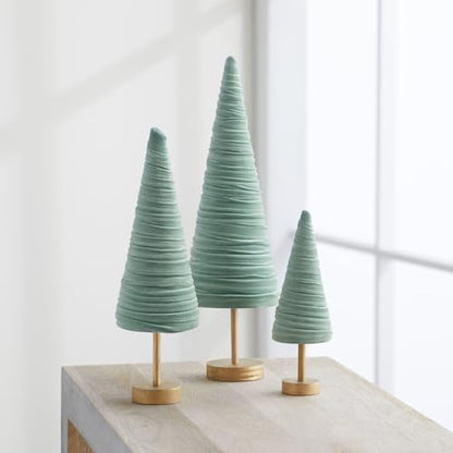 Sage Pedestal Velvet Trees Set of 3, Valentine Tree Tabletop, Green Mantel Accent, Winter Wedding Centerpiece, Handcrafted Gift for, Modern Farmhouse (Sage) - color: Sage