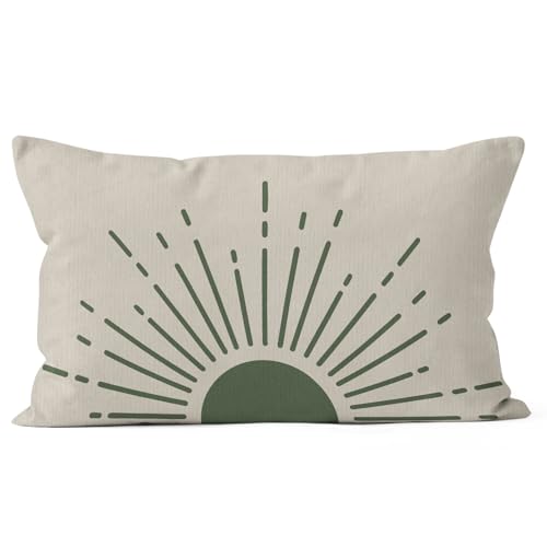 HIWX Boho Throw Pillow Covers, Sage Green Decorative Pillows, Boho Sun for Bed Room Home Bohemian Decor, 12x20 Green Pillow