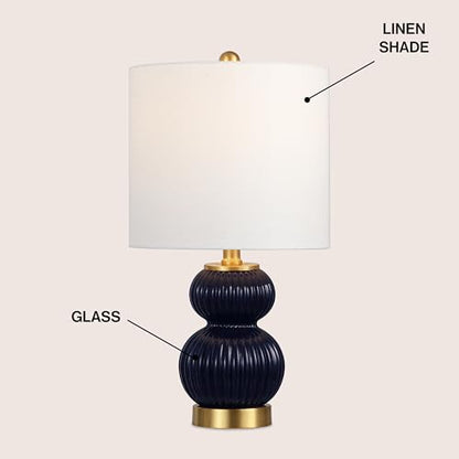 JONATHAN Y Daphne Ribbed Gourd Metal/Glass Table Lamp 20", Navy - color: Navy
