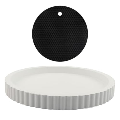 Round Decorative Tray for Coffee Table, 11 Inch White Tabletop Display Tray