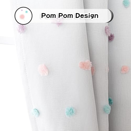 MYSKY HOME Cute Blackout Curtains for Kids Bedroom Nursery Curtains 100% Light Block Doubled Curtains with Rainbow Pom Pom Sheer Window Drapes Room Darkening Grommet Set of 2, 50 x 63 in - color: Rainbow Pom Pom, size: 50"W x 63"L (Pack of 2)