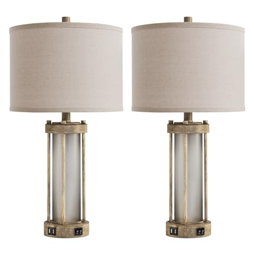 RORIA Farmhouse Table Lamps Set of 2 for Living Room with 2 USB Ports - color: Earthy Gray