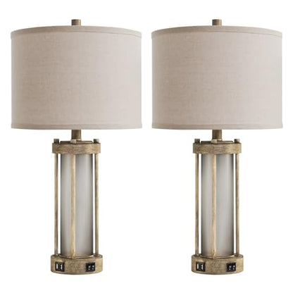 RORIA Farmhouse Table Lamps Set of 2 for Living Room with 2 USB Ports - color: Earthy Gray