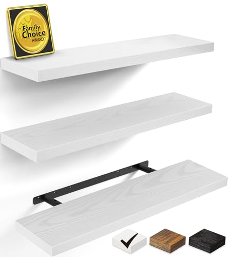 BAYKA White Floating Shelves 35.4in, Set of 3, Wall Mounted for Wall Decor - color: C. White - Modern Minimalist Style, size: 35.4inches