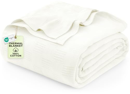 Utopia Bedding 100% Cotton Thermal Blanket Ivory Twin, 90x72 Inches - color: Ivory, size: Twin