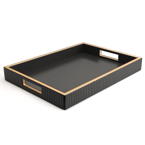 SANZIE Leather Tray Desktop Storage Organizer, Rectangle Valet Tray, Black - color: Black Holder