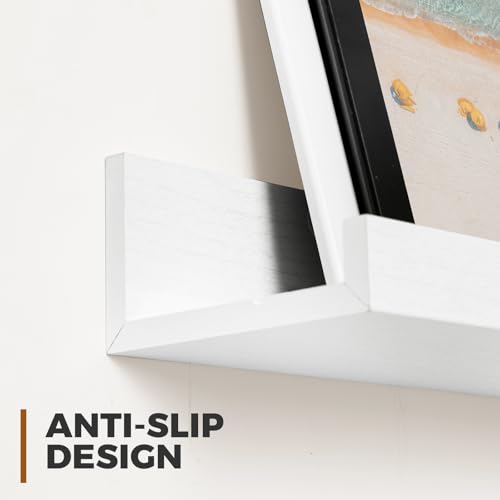 Muzilife 55" Large Floating Shelves Wood Wall Shelf with Lip, 2Pcs, White - color: White, size: 55"
