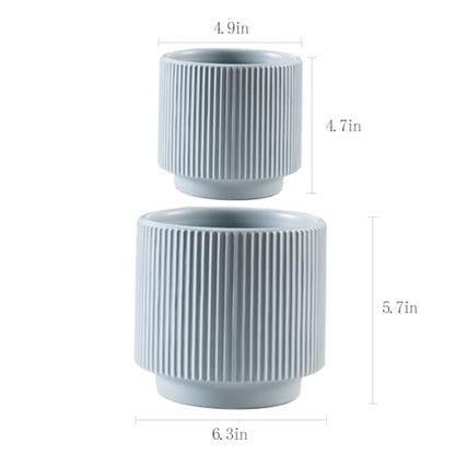 Ceramic 4.9+6.3 inch Planters, Modern Home and Office Flowerpot, Indoor and Outdoor Flowerpot with Drainage Hole (Grayish Blue) - color: Grayish Blue