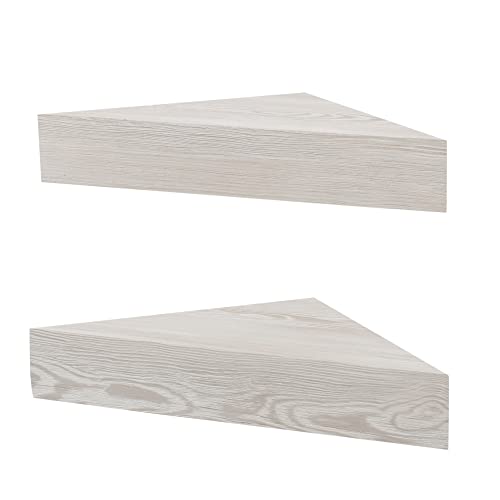 Kiera Grace Rustic & Farmhouse Triangle Floating Shelf, Modern Corner Wall Mounted Shelf for Home, Office, 11.8" x 11.8”, Weathered White, 2Pack