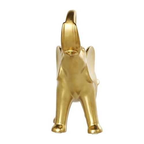Deco 79 Ceramic Elephant Decorative Sculpture Standing Home Decor Statue, Accent Figurine 10" x 4" x 11", Gold - color: Gold