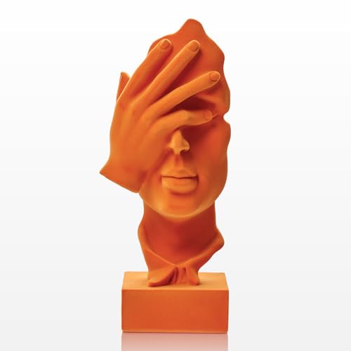 Thinker Statue See No Evil with Soft Velvety Texture, Orange - color: Nosee-orange