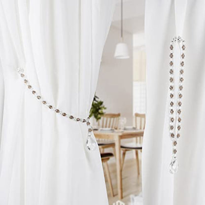 SUQ I OME Luxury Crystal Beaded Magnetic Curtain Tieback, Gray - color: Gray