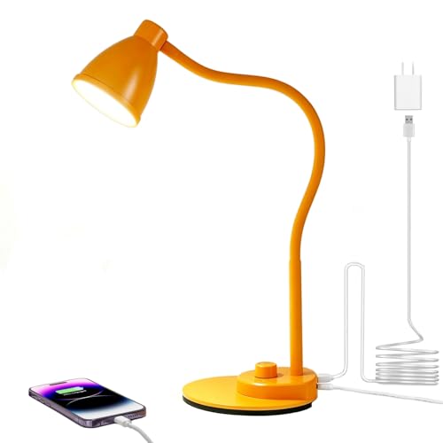 BOHON LED Desk Lamp with USB Charging Port 3 Color Modes Fully Dim, Yellow - color: Bright Yellow