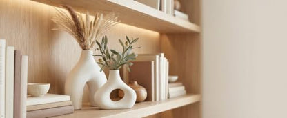 Carrot's Den Ceramic Modern Vase Set of 2, Donut Shelf Decor, Warm White - color: Warm White