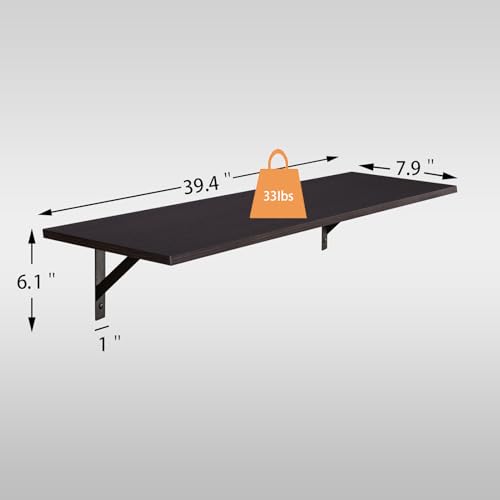 DINZI LVJ Long Wall Shelves, 39.4 Inch Wall Mounted Shelves with Brackets - color: Espresso, size: 39.4 Inch