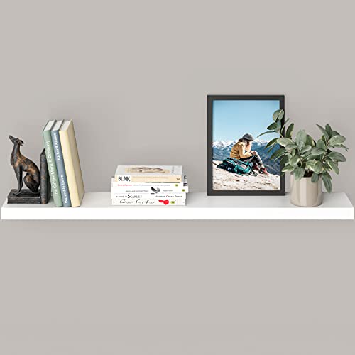 Ballucci Floating Shelf, 48" Wood Wall Shelf with Invisible Brackets for Bathroom, Living Room, Bedroom, Kitchen, Nursery, 8" Deep, White - color: White, size: 47.2 inches