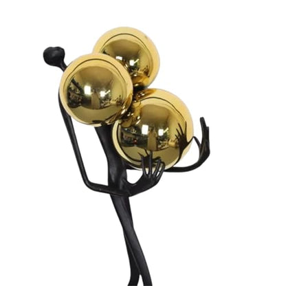 Modern Abstract Cast Iron Sculpture with Golden Spheres – 16.2 in Tall Handmade Minimalist Figurine Art for Home Office Decor, Industrial Desktop Ornament Gift (Black) - style: Holding the ball man