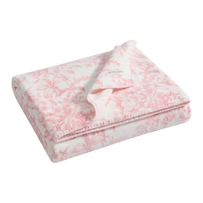 Laura Ashley - Soft Throw Blanket, Reversible Lightweight, 50 x 70 - color: Bedford Stripe Pink