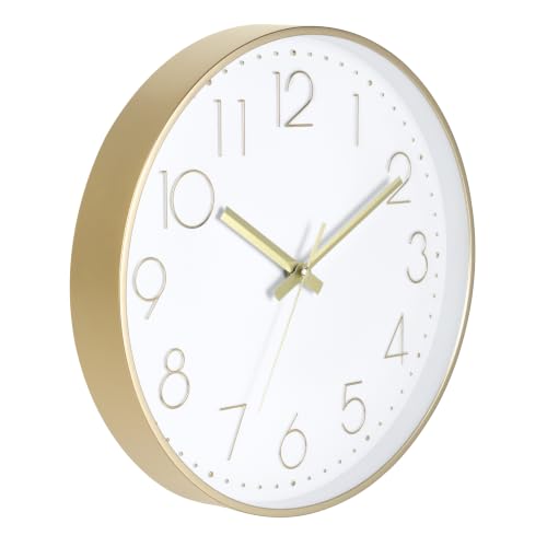 12 Inch Gold Wall Clocks Battery Operated Silent Modern Style Clock Decor - color: 1 Pack - Gold, size: 12 Inch