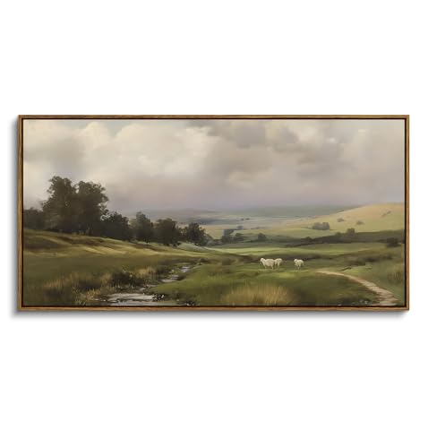 ARPEOTCY Extra Large Framed Wall Art, Lamb Sheep Farmhouse Decor, 20x40inch - color: Lamb Hillside, size: 40"L x 20"W