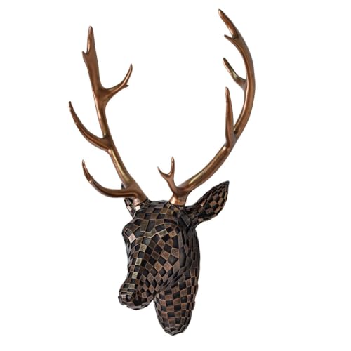 GIGICICI Mosaic Deer Head Wall Decor 15.7x8.7 Inch, Artistic Faux Resin Animal Head Wall Sculpture Hanging for Living Room Bedroom Kitchen Office, Brown Gift - color: Deer-Brown