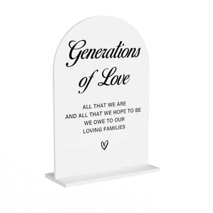 Acrylic Wedding Sign Generations of Love Sign for Wedding Wedding Signs for Ceremony Modern Calligraphy Arch Acrylic Table Top Sign for Wedding Reception and Event Party Table(white） - color: Generations of Love