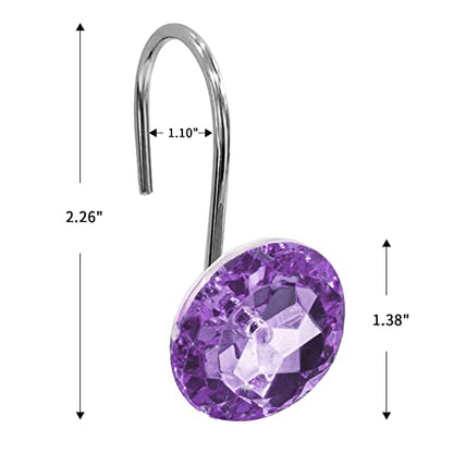 Crystal Diamond Round Shower Curtain Hooks Rings for Bathroom,Purple,12PCS - color: Purple