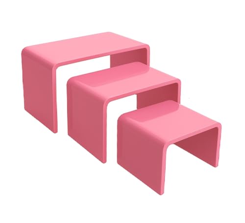 Tiered Acrylic Display Risers – 3pc Set (2", 3", 4") Cube Stands for Crafts, Collectibles & Decor (Pink) - color: Pink