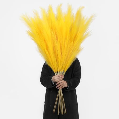 Wertuirk Yellow Pampas Grass Decor, 8 Pcs 45 Inch Tall Faux Pompous Grass - color: Yellow