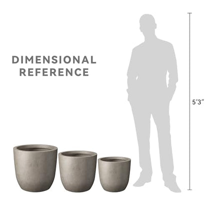 Kante Set of 3 Weathered Concrete Curved Planters 20" 16.5" 13.3" Dia - color: Weathered Concrete, size: 20.1"d + 16.5"d + 13.4"d