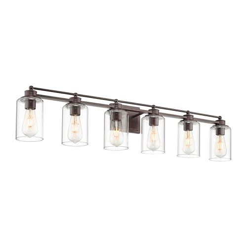 HWH Bathroom Lighting Fixtures Over Mirror 6 Light Oil-Rubbed Bronze Wall Vanity Lights with Clear Glass Shade, 5HLT63B-6W ORB - color: ORB, size: 6 Lights