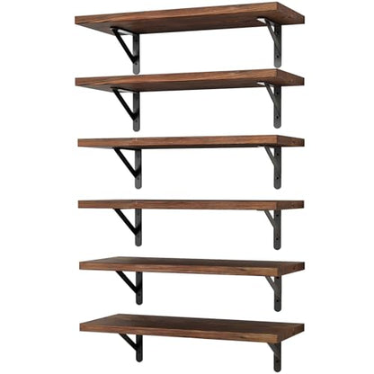 YGEOMER 16.5 Inch Floating Wall Shelves, Dark Carbonized Pine, Set of 6 - color: Dark Carbonized Pine, size: 16.5 x 6.1 x 0.59 inches