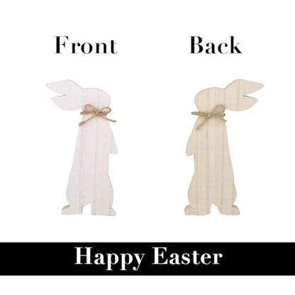 Easter Decorations: 4 pcs Rustic Wooden Easter Bunny Table Signs, Farmhouse Freestanding Tiered Tray Decor for Home Gifts, White