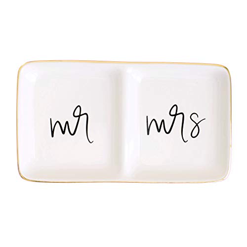 Sweet Water Decor Mr and Mrs Ring Dish - Personalized Wedding & Engagement Gift, Ring or Jewelry Dish Holder - Trinket Tray & Bedroom Decor - Ceramic White - style: Mr. & Mrs.
