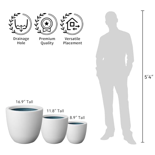 Kante White Concrete Planter 14" Dia All-Weather Round Accent Pot - color: White, size: 14-Inch Dia
